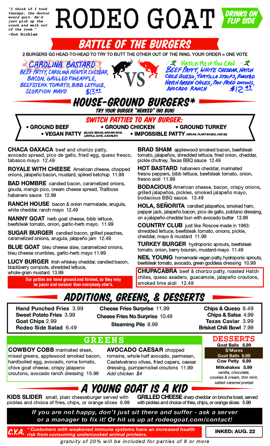 Rodeo Goat Cypress Waters Food Menu