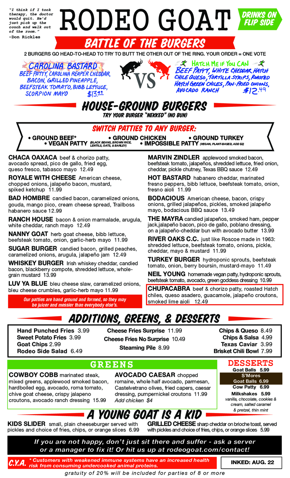 Rodeo Goat Houston Food Menu